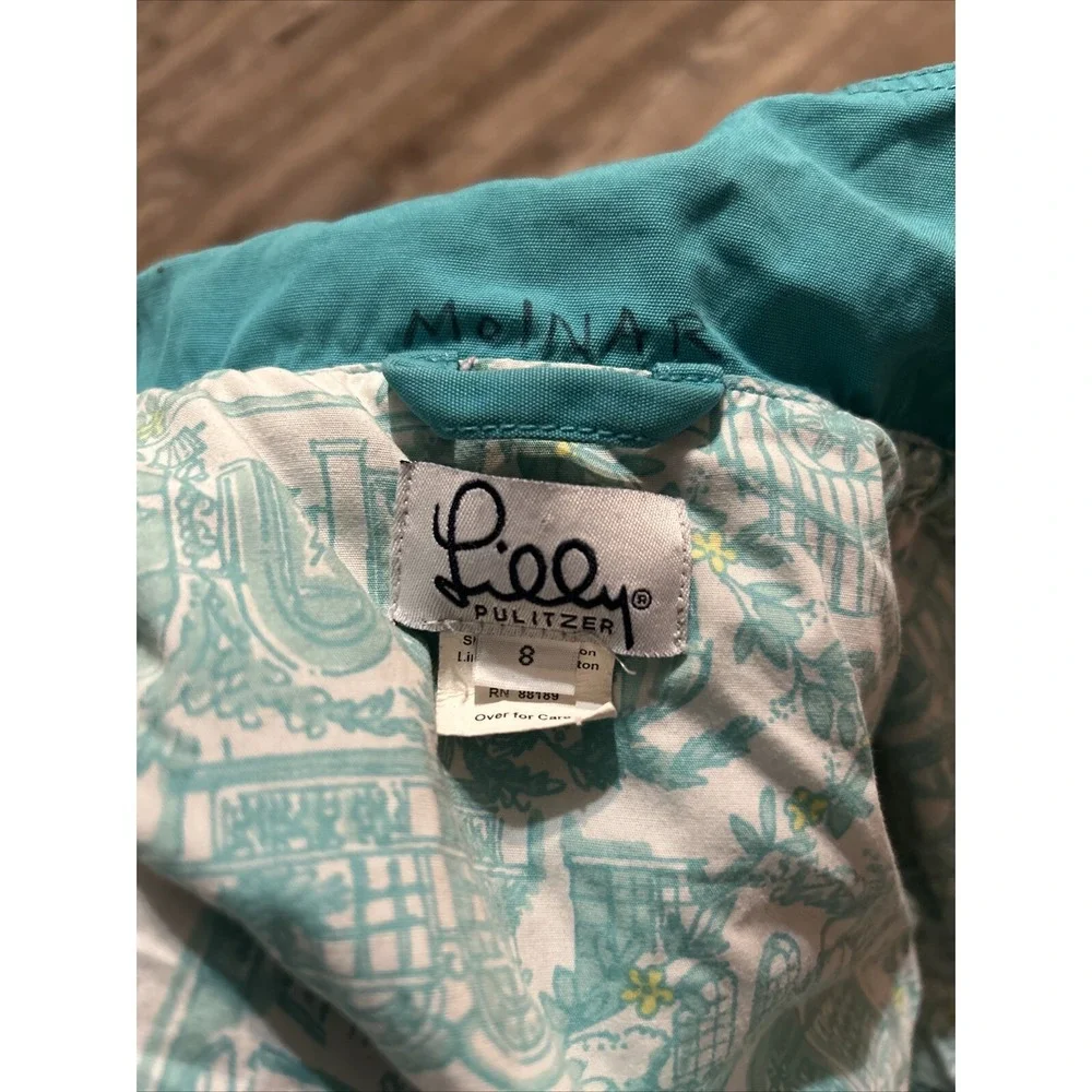 Lilly Pulitzer Girls Rain Wind Jacket Turquoise Green Size 8 Has Writing On neck
